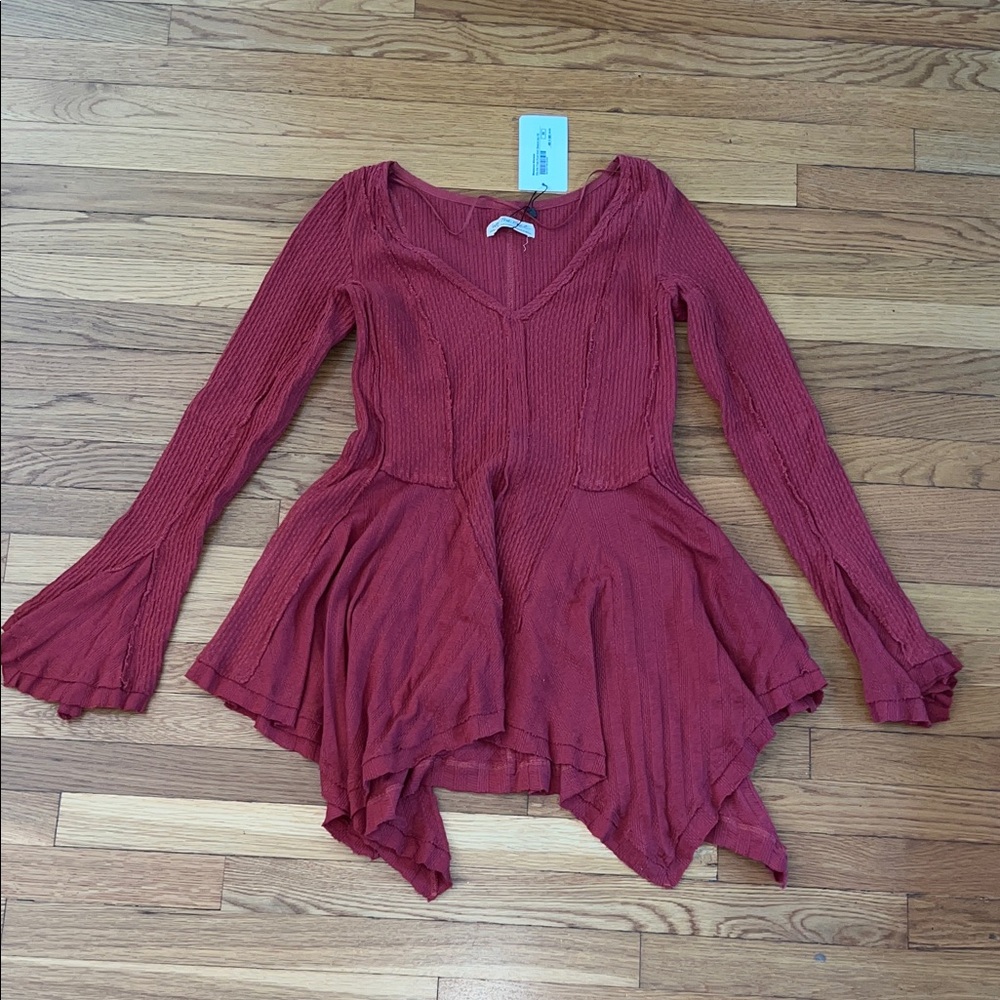 Free People Rust V-Neck Flared Tunic XS